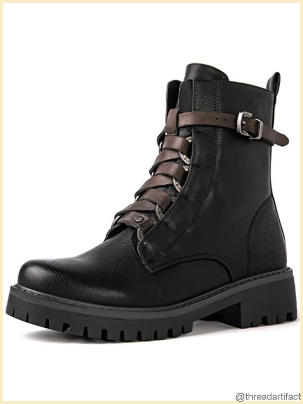 Vegan Faux Leather Combat Ankle Booties Lace Up Low Heel Women's Boots